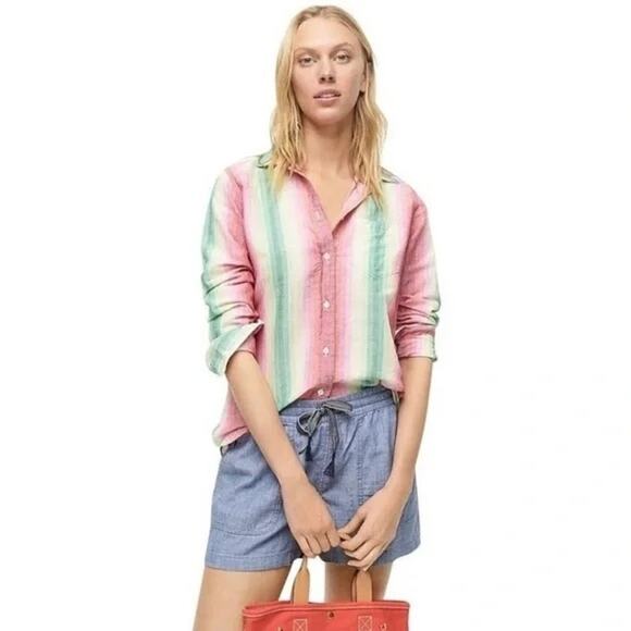 J. Crew Tops - J.Crew Striped Linen Shirt Women's 6 Coastal Grandmother Retro 70s Vacation Boho